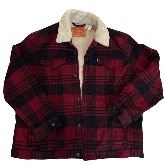 Signature by Levi Strauss  Sherpa Plaid Truck Driver Jacket Men’s Size XXL - Picture 2 of 9